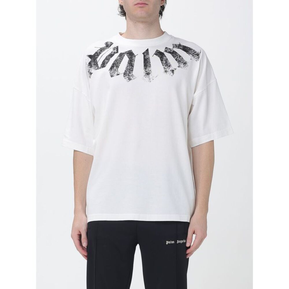 Palm Angels Men Palm Angels Relaxed Fit Cotton T-Shirt With Graffiti Logo Print